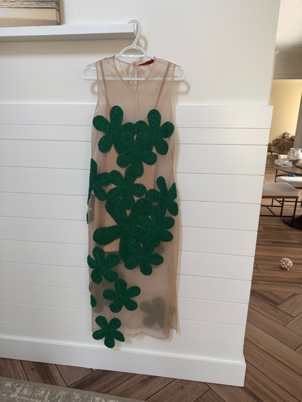 Simon Miller Nude Sheer Midi Dress with Green Floral Appliqués - Picture 9 of 9